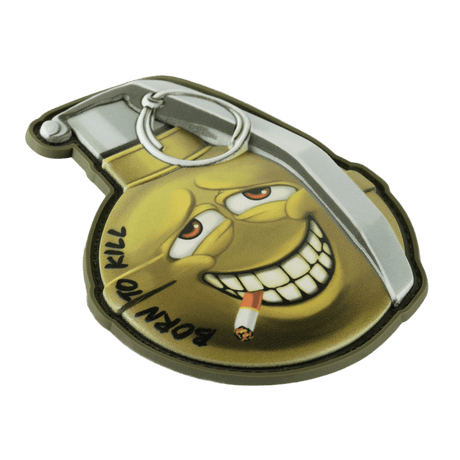 M-Tac Patch M67 granat 3D PVC med "Born to Kill"-emoji, taktisk PVC-patch med Velcro. Storlek: 8.8 x 6.8 cm, perfekt för utrustning.