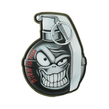 M-Tac Patch M67 Granat 3D PVC med humoristisk emoji och texten 'Born to Kill', perfekt för taktisk utrustning, storlek 8.8 x 6.8 cm