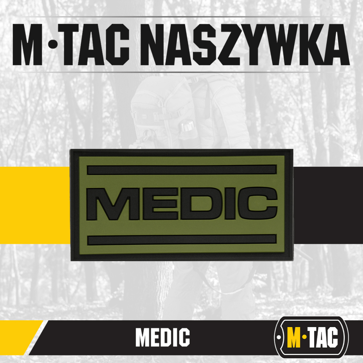 M-Tac Patch Medic PVC 3D taktik patch til medicinsk personale, fleksibelt PVC med Velcro, størrelse 70 x 35 mm, på uniform.
