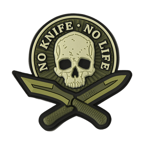 M-Tac Patch No Knife – No Life 3D PVC, taktisk morale-patch med skalle och knivar, gummi PVC med 3D-effekt, Velcro på baksidan, 50x50 mm.