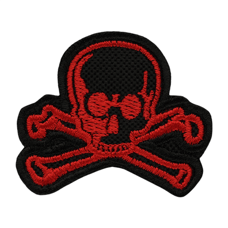 M-Tac Patch Old Skull Velcro i svart med röda skalle och ben, 3D-effekt, lätt att fästa, 45x55 mm, lämplig för uniformer och utrustning.