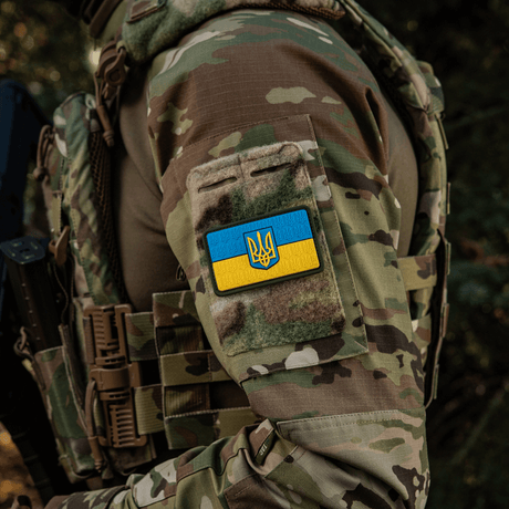 M-Tac Patch Ukraine Flag med vapensköld på kamouflageplagg 8x5 cm PVC 3D-relief med Trident.