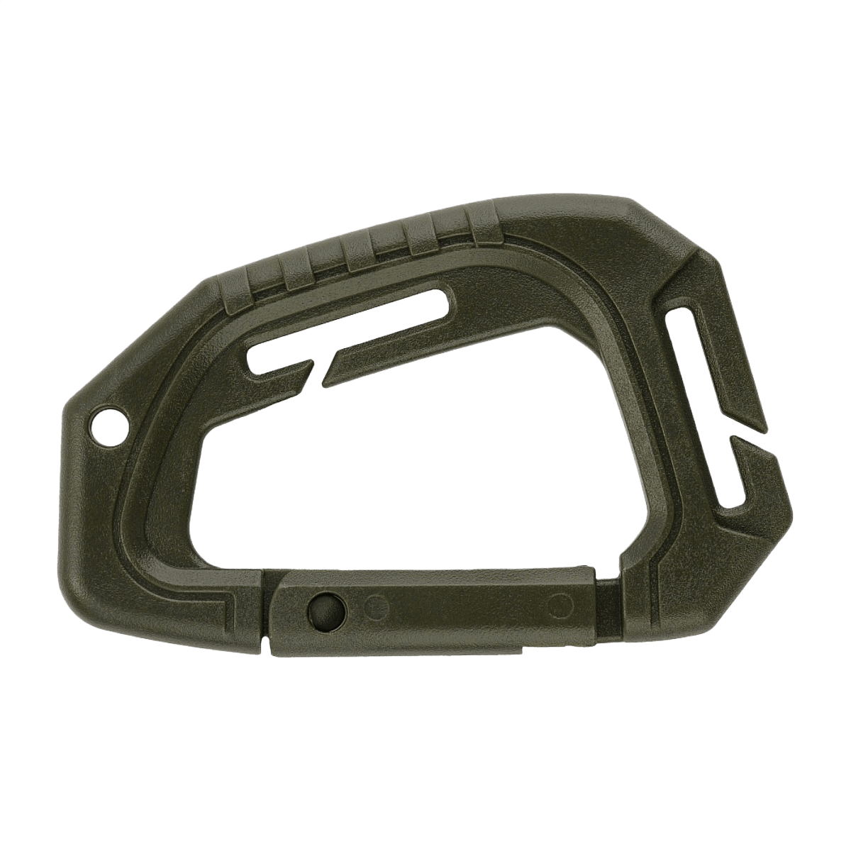 M-Tac Plast Taktisk Karabinhage med MOLLE-monteringspunkt og nøgleringhul, designet til nem gearfastgørelse, materiale: plast, længde: 9,3 cm.