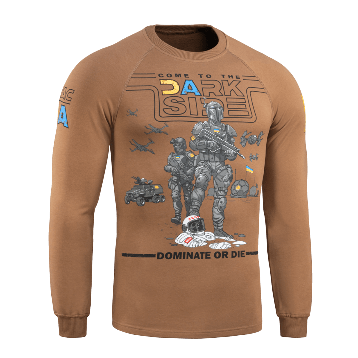 M-Tac Raglan T-Shirt UA Side with unique raglan cut and bold print, featuring soldiers and vehicles, perfect for everyday use.