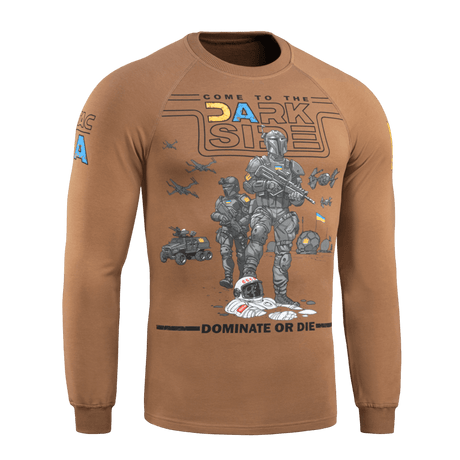 M-Tac Raglan T-Shirt UA Side i brun med print "Come to the Dark Side" og militærmotiv, perfekt til hverdagsbrug. 95% bomuld, 5% elastan.