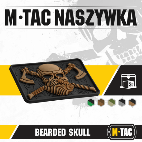 M-Tac Bearded Skull 3D PVC-patch, morale-märke med Bearded Skull-design för taktisk användning, monterad med Velcro, hållbart PVC-material.