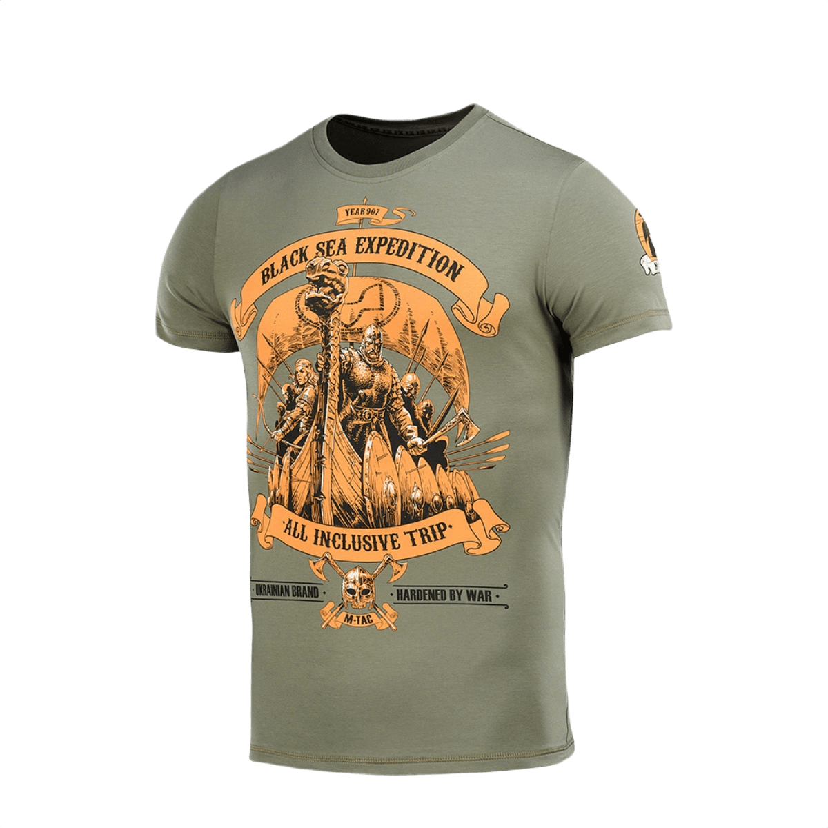 M-Tac T-shirt Black Sea Expedition grå med print, lavet af bomuld og elastan, ideel til aktive livsstile som jagt og turisme.