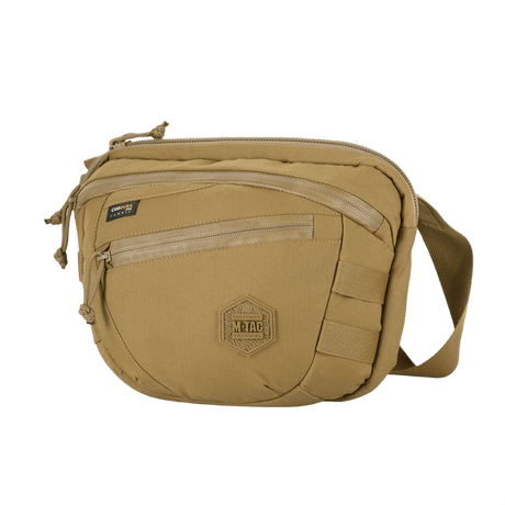 M-Tac Sphaera Hardsling Bag Large Elite med Velcro i beige Cordura-material, kompakt design med justerbar axelrem och front Velcro-panel.