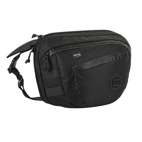 M-Tac Sphaera Hex Hardsling Bag Large Elite i svart tyg med fack och justerbar rem. Perfekt för daglig användning och förvaring.