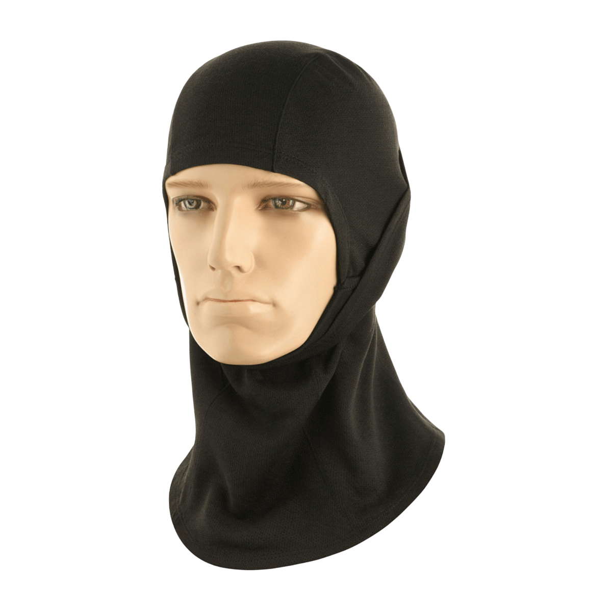 M-Tac Sweater-Ninja-Balaclava Premium, sort, beskyttende ansigtsbeklædning lavet i Polartec® Power Dry, vises på mannequin.