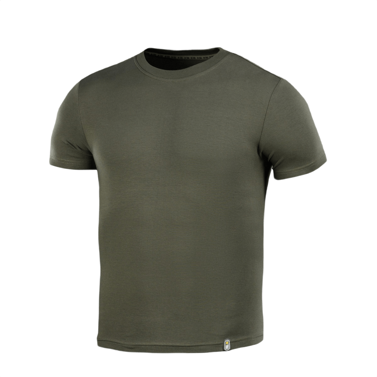 M-Tac T-shirt 93/7 i olivengrøn farve, lavet af 93% bomuld og 7% elastan, perfekt til hverdags- og aktiv brug med holdbar form.
