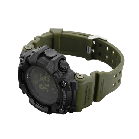 M-Tac Tactical Ur 2037, robust klocka med kompass och vattenresistens, idealisk för utomhus och taktisk användning, sedd från sidan med kraftfull design.