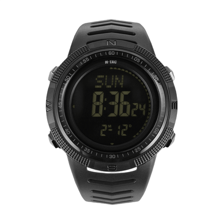 M-Tac Tactical Ur 2147 med kompass, LED-bakgrundsbelysning, stoppur och alarm. Robust ABS-plastboett, vattentät till 5ATM.