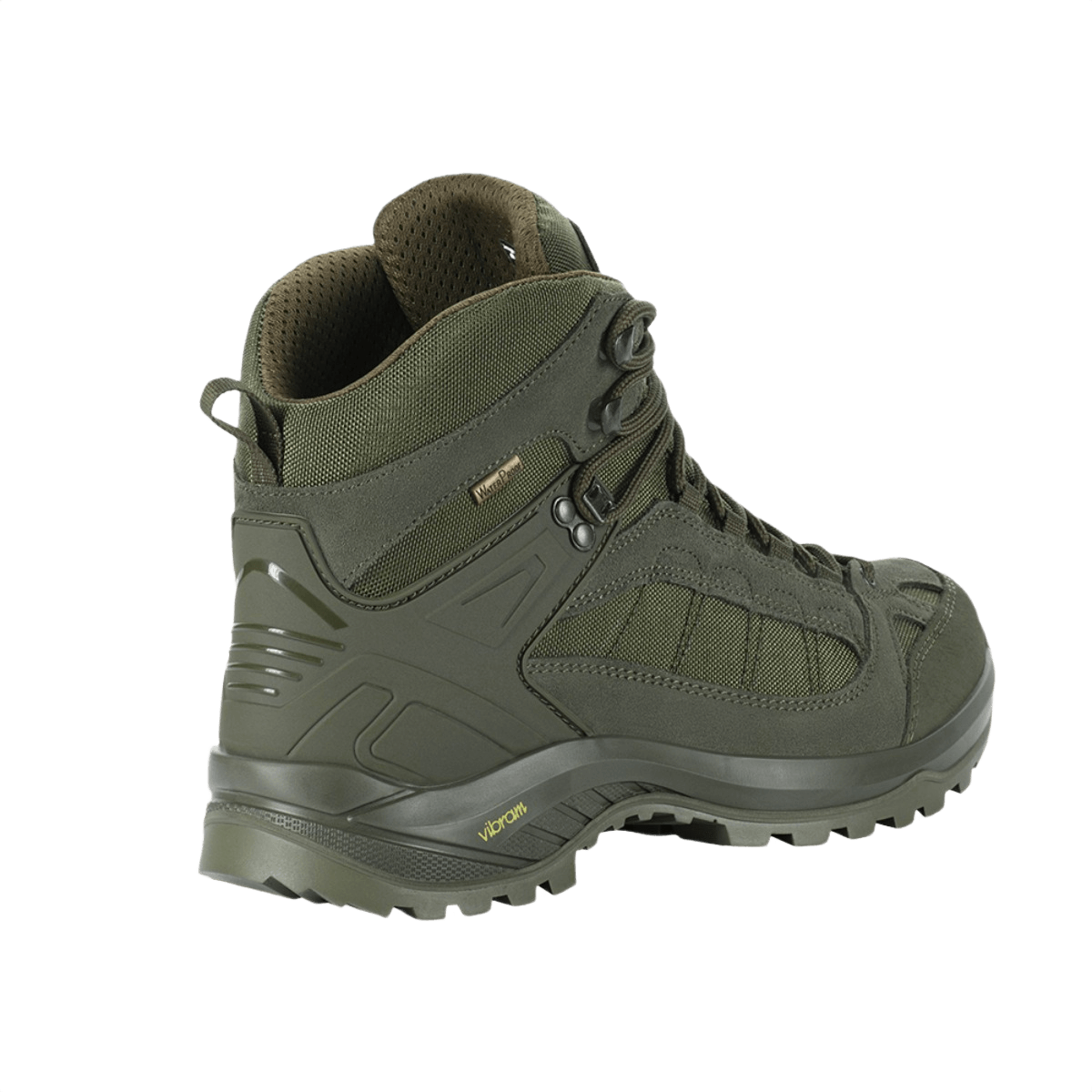 M-Tac Taktiske Demi-Season Støvler Pro Line i grøn, med slidstærkt suede og Cordura, samt en patenteret Vibram-sål for optimal ydeevne.