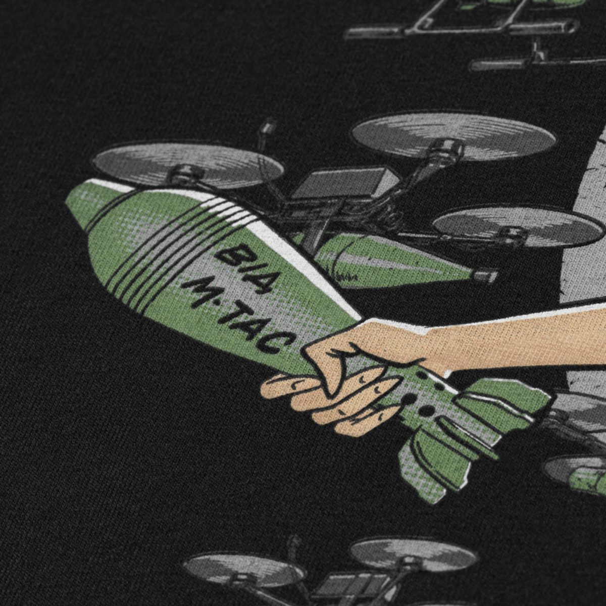 M-Tac T-Shirt Death From Above med hekseillustration og droner, printet med MagnaColours® blæk, komfortabel elastisk pasform, bomuld/elastan