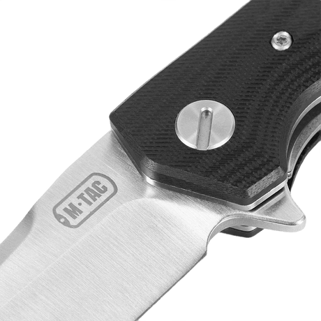 M-Tac Outdoor & Militär fällkniv - Type 6 med kromat rostfritt stålblad och svarta G10-kompositgreppytor, lämplig för EDC.