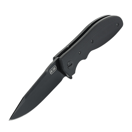 M-Tac Outdoor & Militär fällkniv - Type 6 med skarp klinga och svart G10-komposithandtag, idealisk för EDC-bruk.