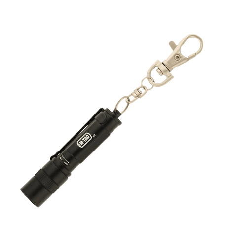 M-Tac Ficklampa K2 med nyckelring, kompakt LED-ficklampa för EDC-kit, upp till 90 lumen, i aluminiumlegering. Stöt- och vattenresistent.