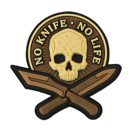 M-Tac Patch No Knife – No Life 3D PVC taktisk morale-patch med skalle och knivar, perfekt för uniform eller utrustning, 50 x 50 mm gummi med Velcro