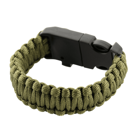 M-Tac Paracord-armband med tändstål, kompass och visselpipa för friluftsliv och överlevnad, robust och praktiskt militärstilarmband.
