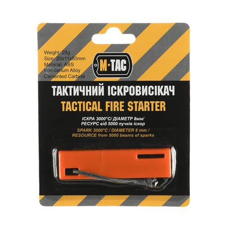 M-Tac tändstål i förpackning, taktiskt tändverktyg för camping och outdoor, gjort av ABS och järn-ceriumlegering, 8 mm ståltänder.