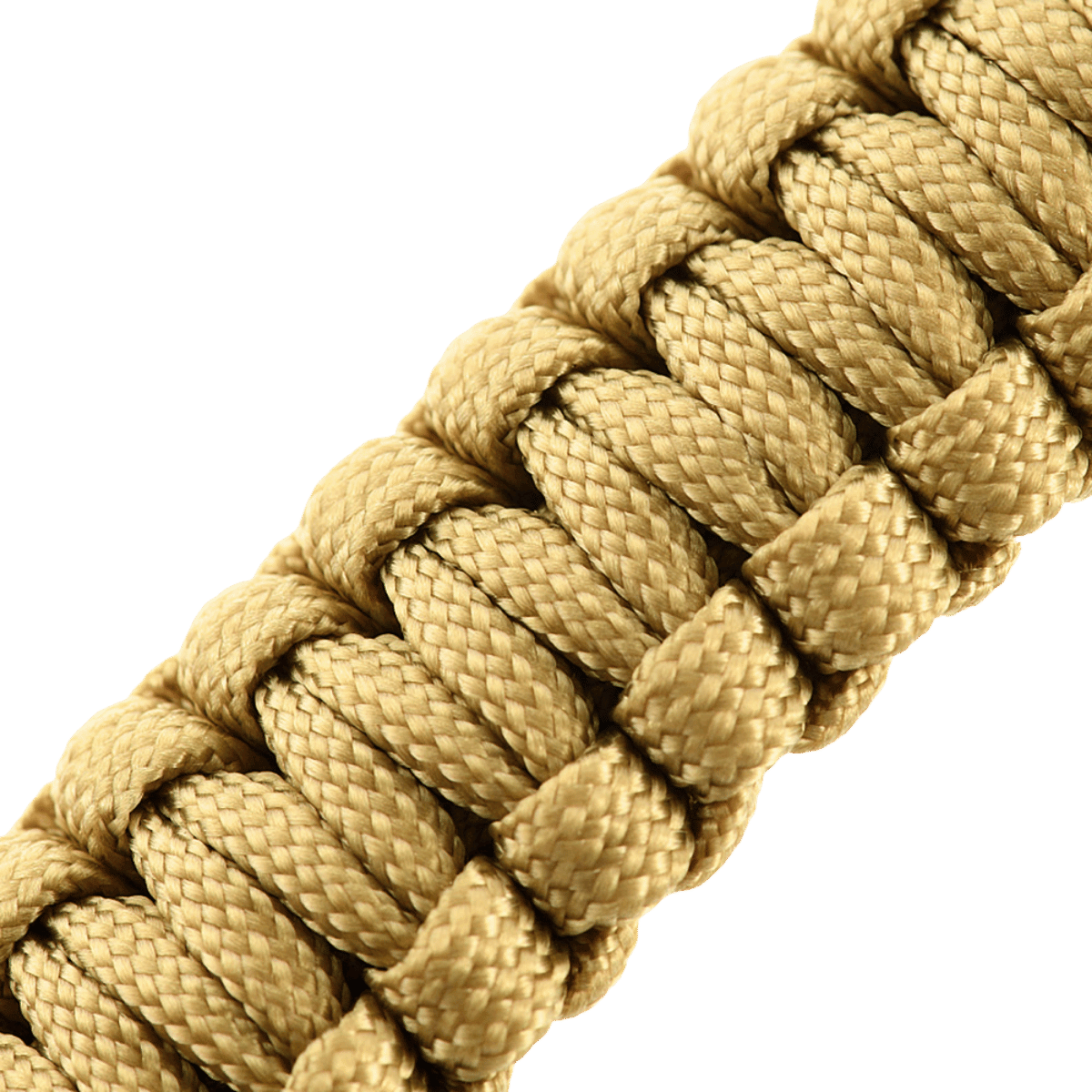 M-Tac Paracord Armbånd med Ildstarter, Kompas og Fløjte i guld farve, ideelt til udendørs overlevelse og militær stil.