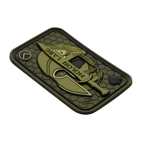 M-Tac Patch Molon Labe 3D PVC, taktisk patch inspirerad av 300 spartanerna, grön gummi med Velcro, perfekt för uniform eller ryggsäck.