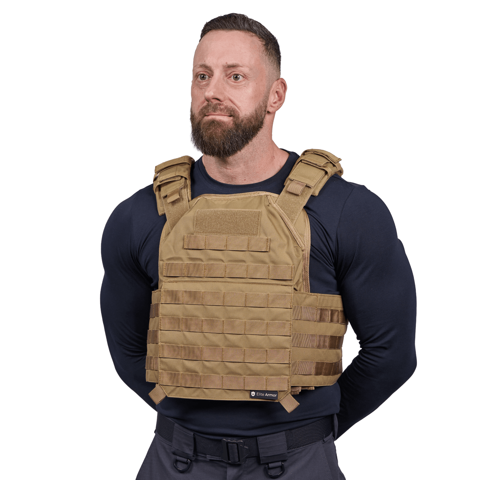 EA Plate Carrier Khaki i galleri position 1 med modulært design, slidstærkt materiale og NIJ-certificering til professionel skudsikker vest.