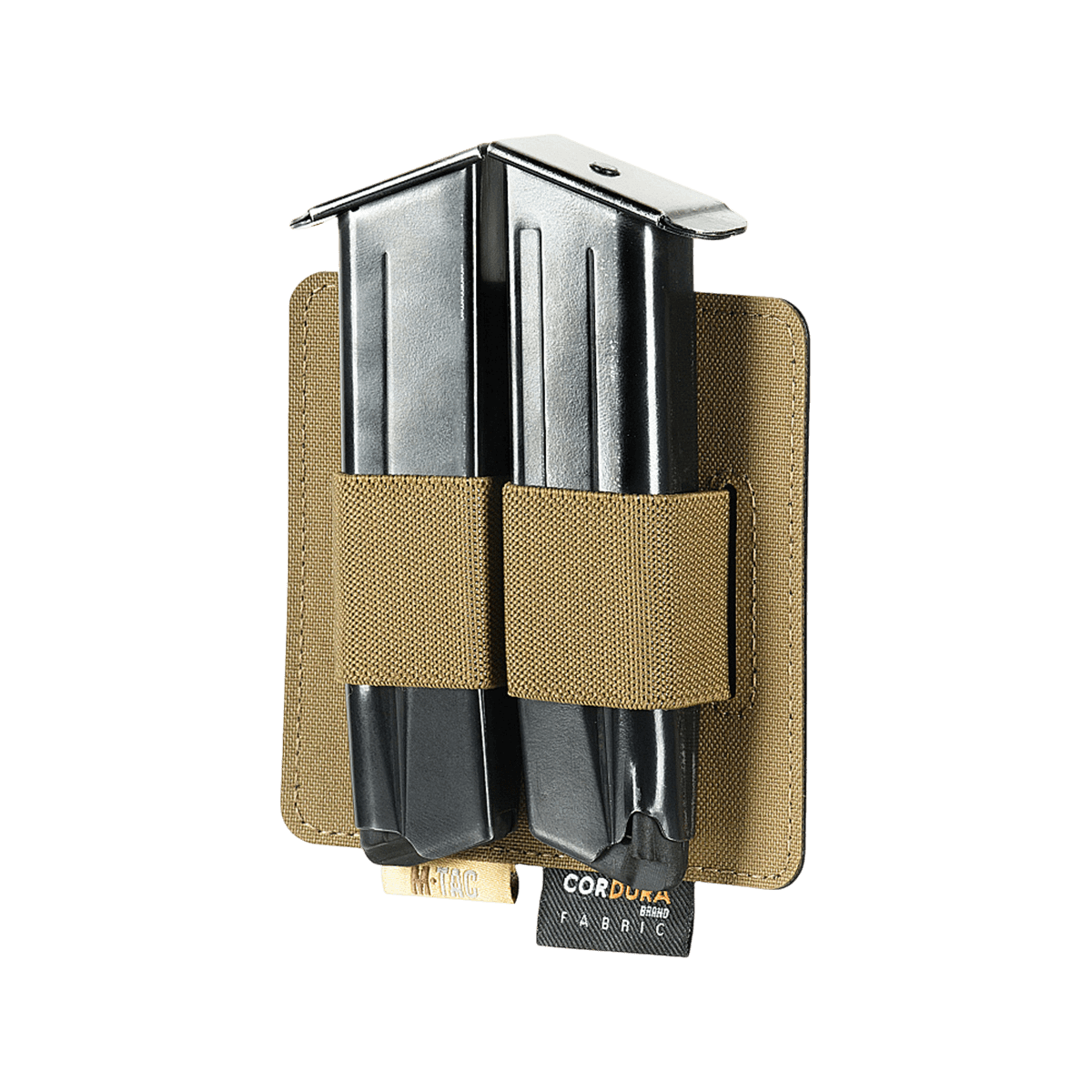 M-Tac Double Mag Pouch Hook Backed Magazine med plads til to pistolmagasiner, justerbare rumdelere og Velcro-fastgørelse.