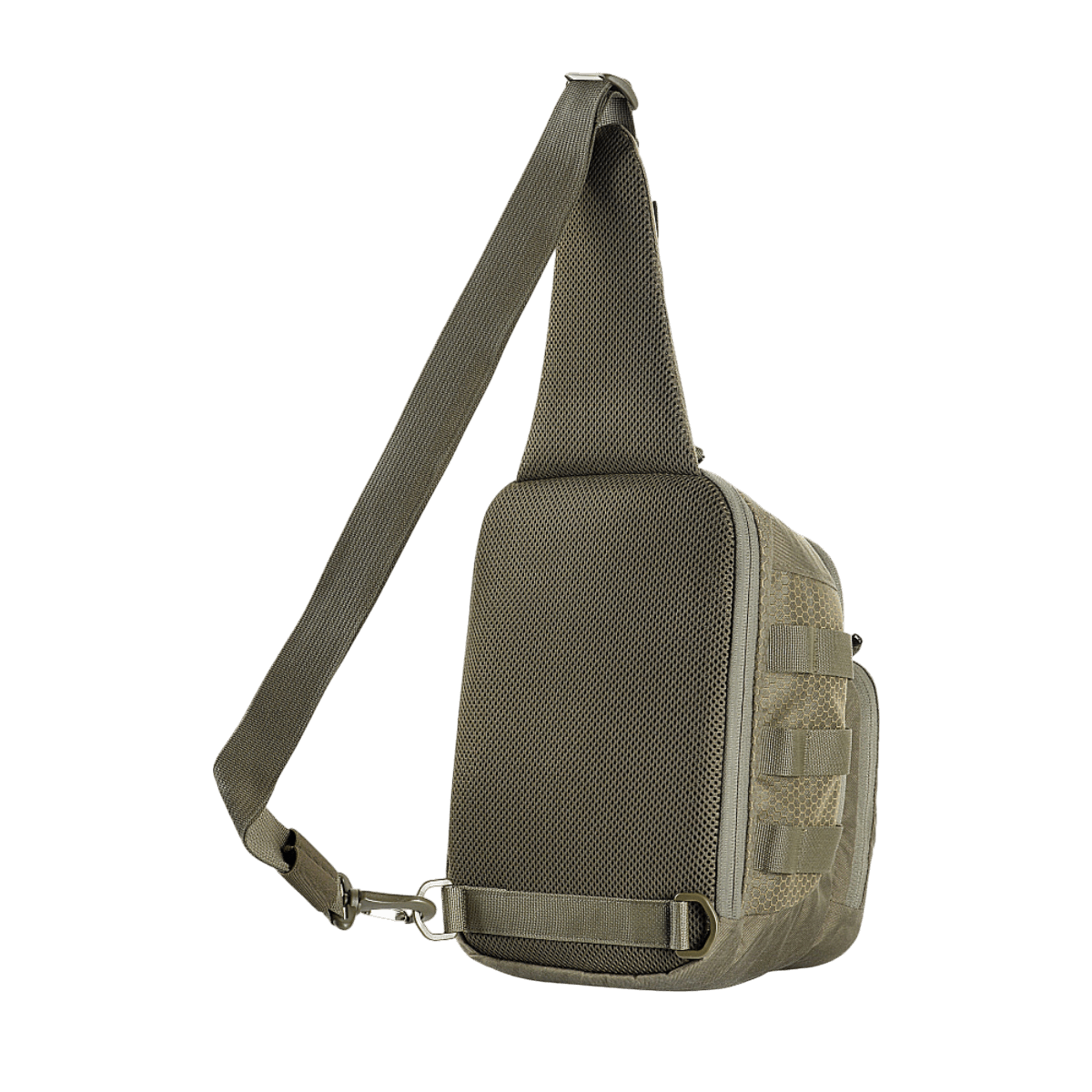 M-Tac Cross Bag Elite Hex set fra siden, 5L sling pack med en enkelt rem, perfekt til daglig brug. Fremstillet af holdbart Cordura 500 materiale.