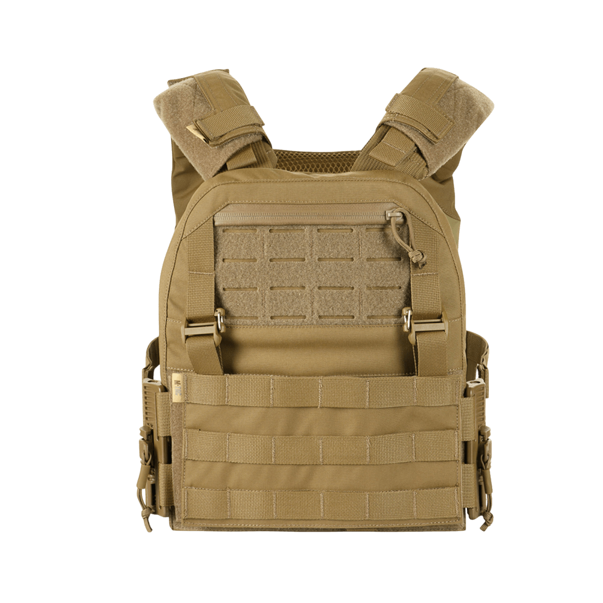 M‑Tac Plate Carrier Cuirass QRS Gen.II med quick-release system, ergonomisk design i tan farve.