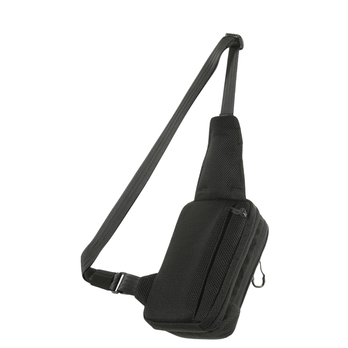 M-Tac Sling Pistoltaske Elite Hex i sort, lavet af slidstærk Cordura 1000D og Cordura Hex, med justerbar skulderrem og rummelige rum.