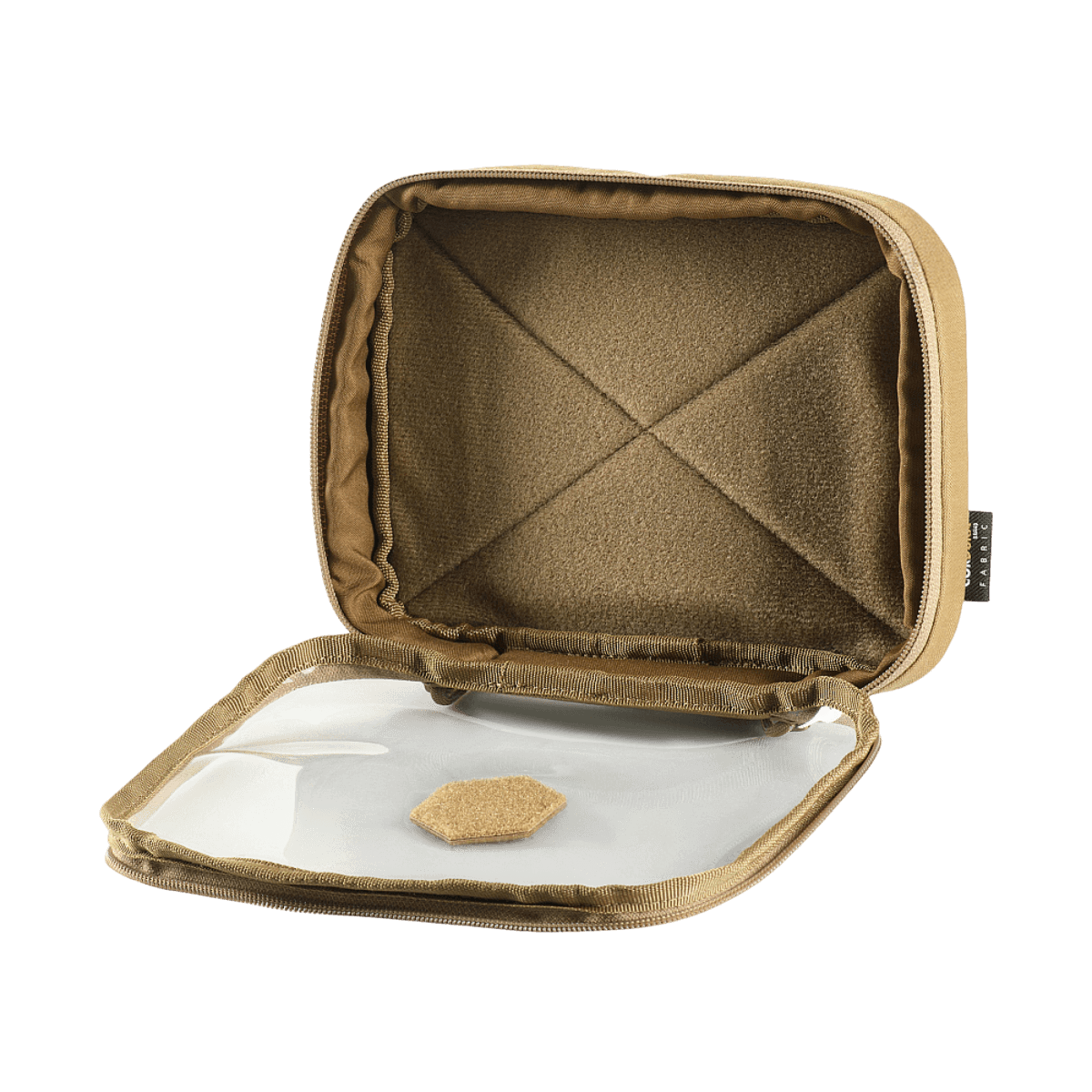 M-Tac Utility Organizer Slim Elite i Cordura 500D med transparent PVC-folie for hurtig identifikation, åben visning.