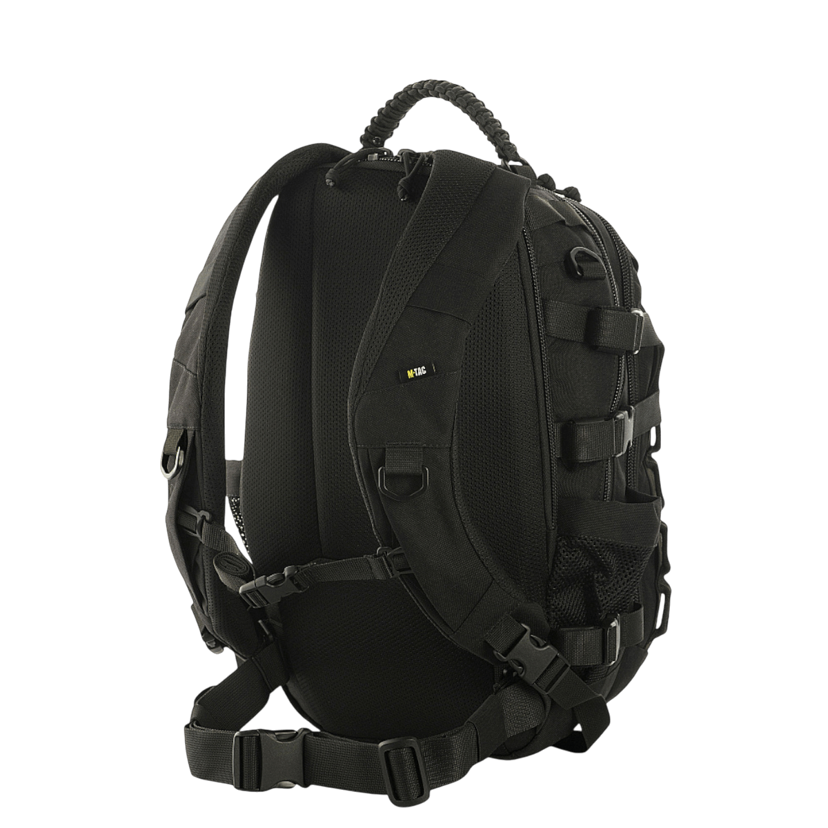 M-Tac Mission Pack Elite rygsæk i sort Cordura 1000D med ergonomisk design og MOLLE system bagfra