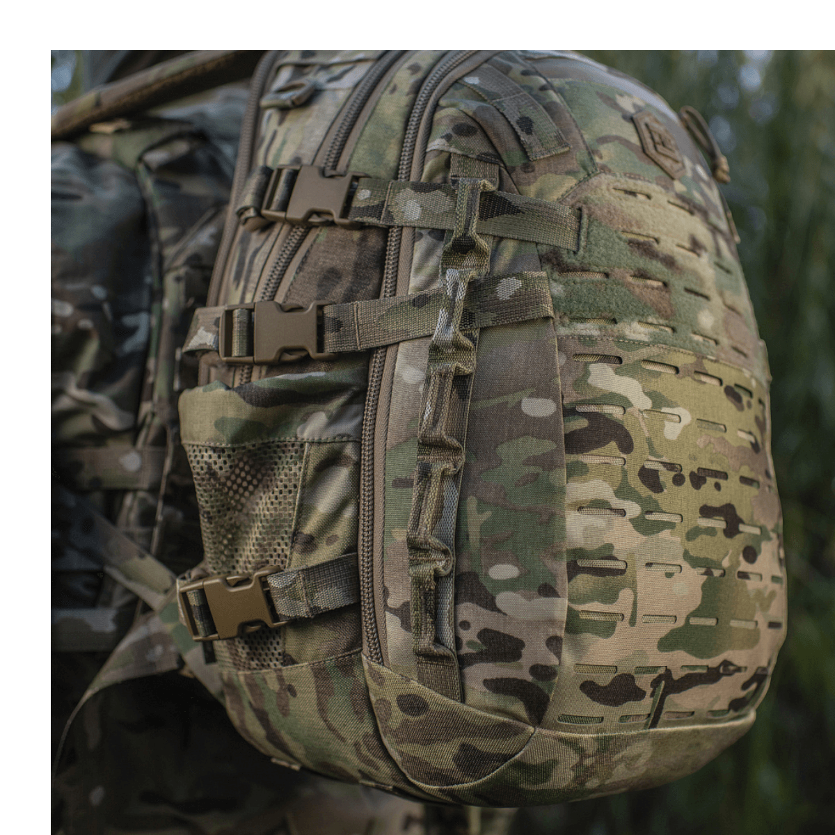 M-Tac Mission Pack Elite i slidstærkt Cordura 1000D med MOLLE LASER CUT-system, ergonomisk designet til optimal funktion og holdbarhed.