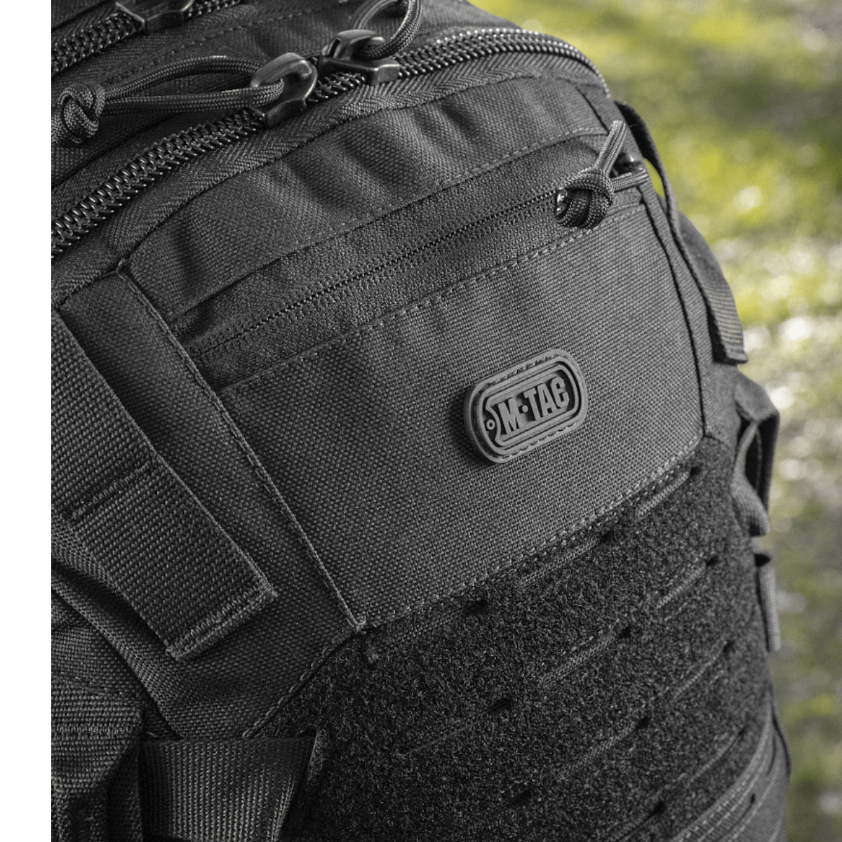 M-Tac Mission Pack Elite rygsæk med robust Cordura 1000D og MOLLE LASER CUT-system mod mekanisk skade, stilfuldt og holdbart design.