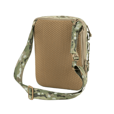 M-Tac Tablet Bag Laser Cut Hex in Cordura material with camouflage strap, featuring quick-access compartments for tablets and documents.