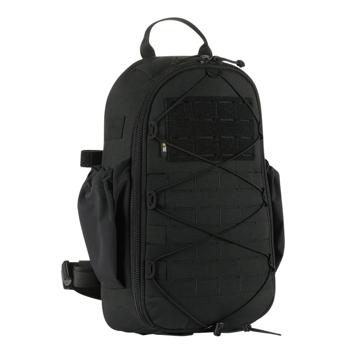 M-Tac STURM Elite Rygsæk i sort, taktisk design med Cordura-materiale og MOLLE Laser Cut panel, perfekt til kortvarige feltture.