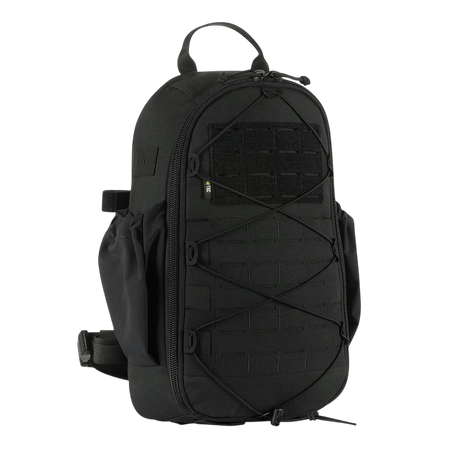 M-Tac STURM Elite Rygsæk i sort, taktisk design med Cordura-materiale og MOLLE Laser Cut panel, perfekt til kortvarige feltture.