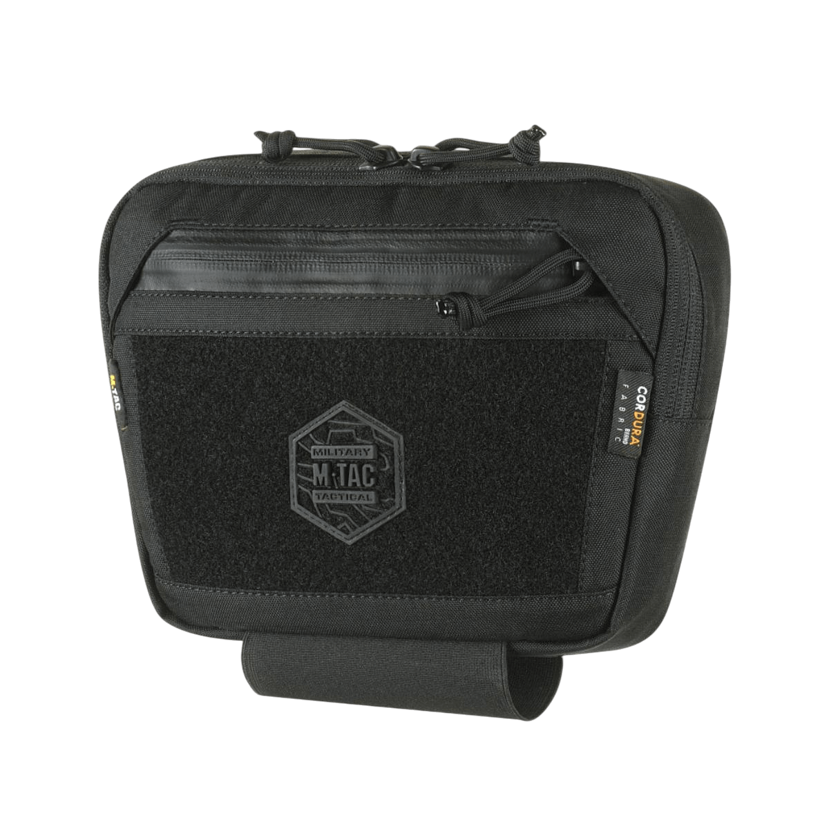 M-Tac Large Elite Gen.II Skuldertaske i sort med Cordura 500D materiale og YKK lynlåse, front velcro-panel med hexagon brandlogo.