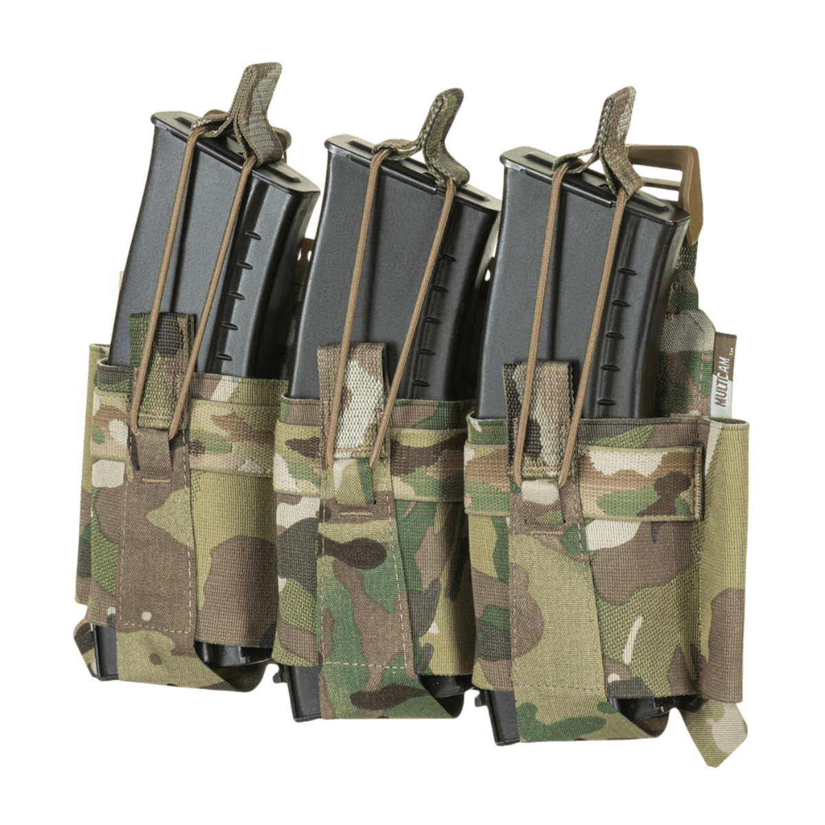 M-Tac Frontpanel til Cuirass QRS Pladebærer Tre Magasiner elastisk taske i camouflage stof med tre magasiner.