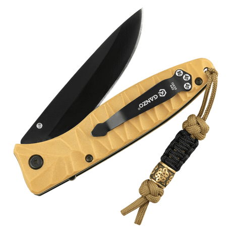 M-Tac Lanyard Scandinavian Small Chinese Knot med snoet paracord og dekorativ perle på en lommekniv til personliggørelse.