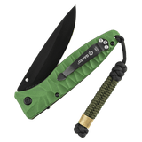 M-Tac Viper Cylindre Lanyard Stainless Steel på en kniv med nordisk stil perle og coiled paracord, til hurtig fjernelse af udstyr.