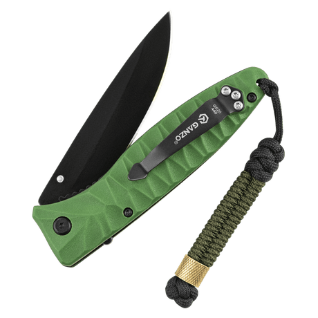 M-Tac Viper Cylindre Lanyard Stainless Steel på en kniv med nordisk stil perle og coiled paracord, til hurtig fjernelse af udstyr.