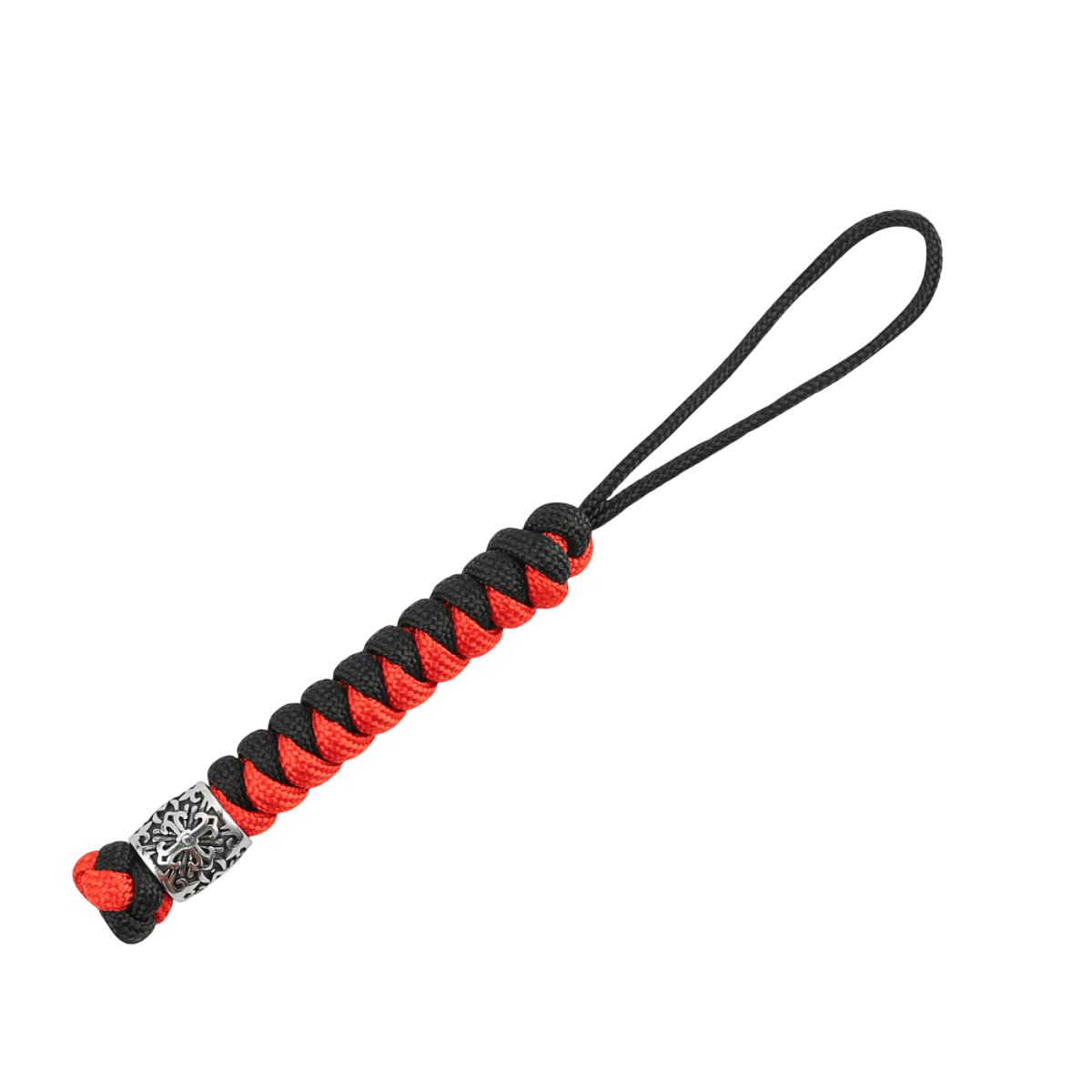 Rød og sort M-Tac Viper Lanyard Scandinavian i flettet paracord med Viper-perle. Perfekt til knive og små værktøjer.