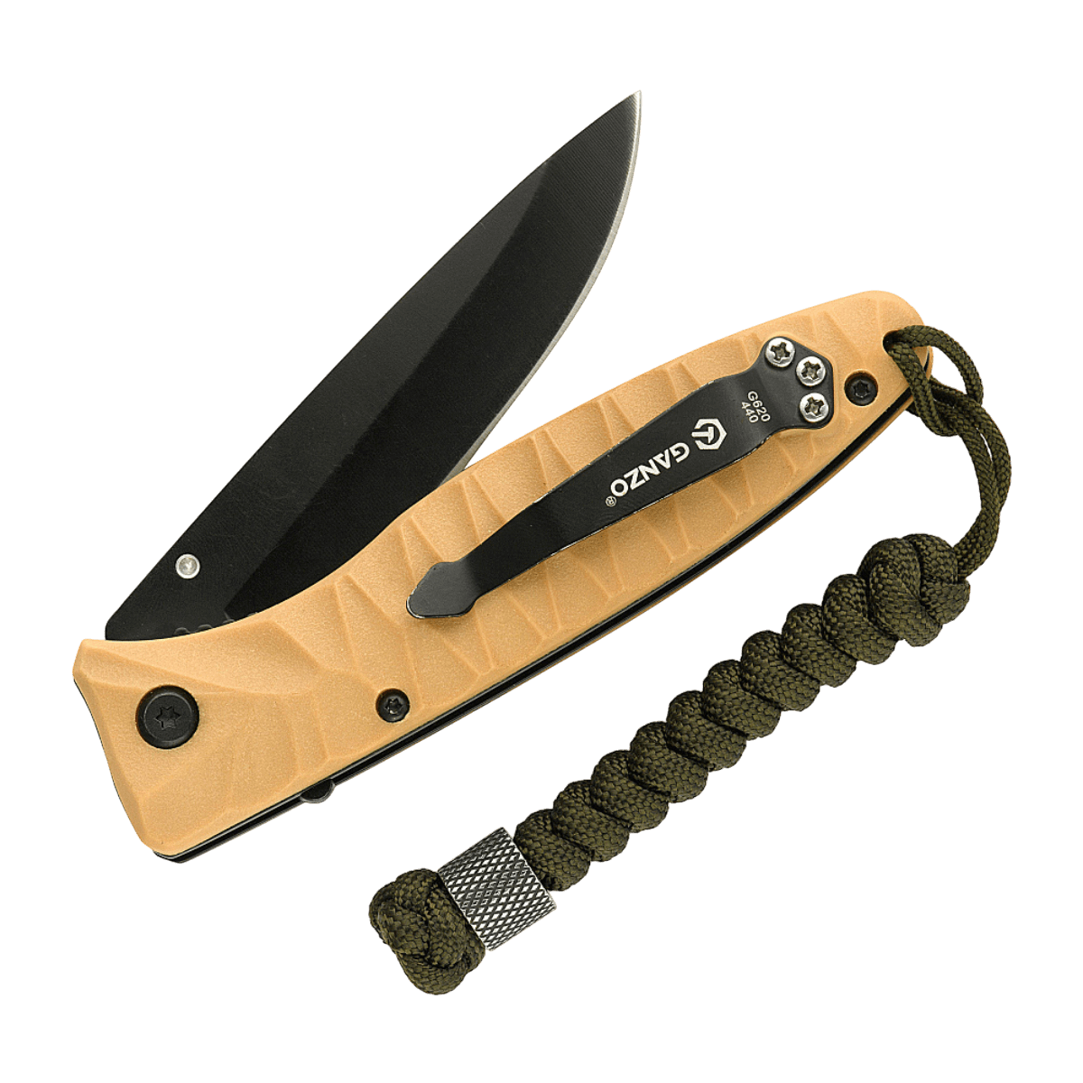 Foldet kniv med M-Tac Viper Lanyard Stainless Steel i rustfrit stål og flettet paracord for hurtig adgang og stilfuldt udseende.