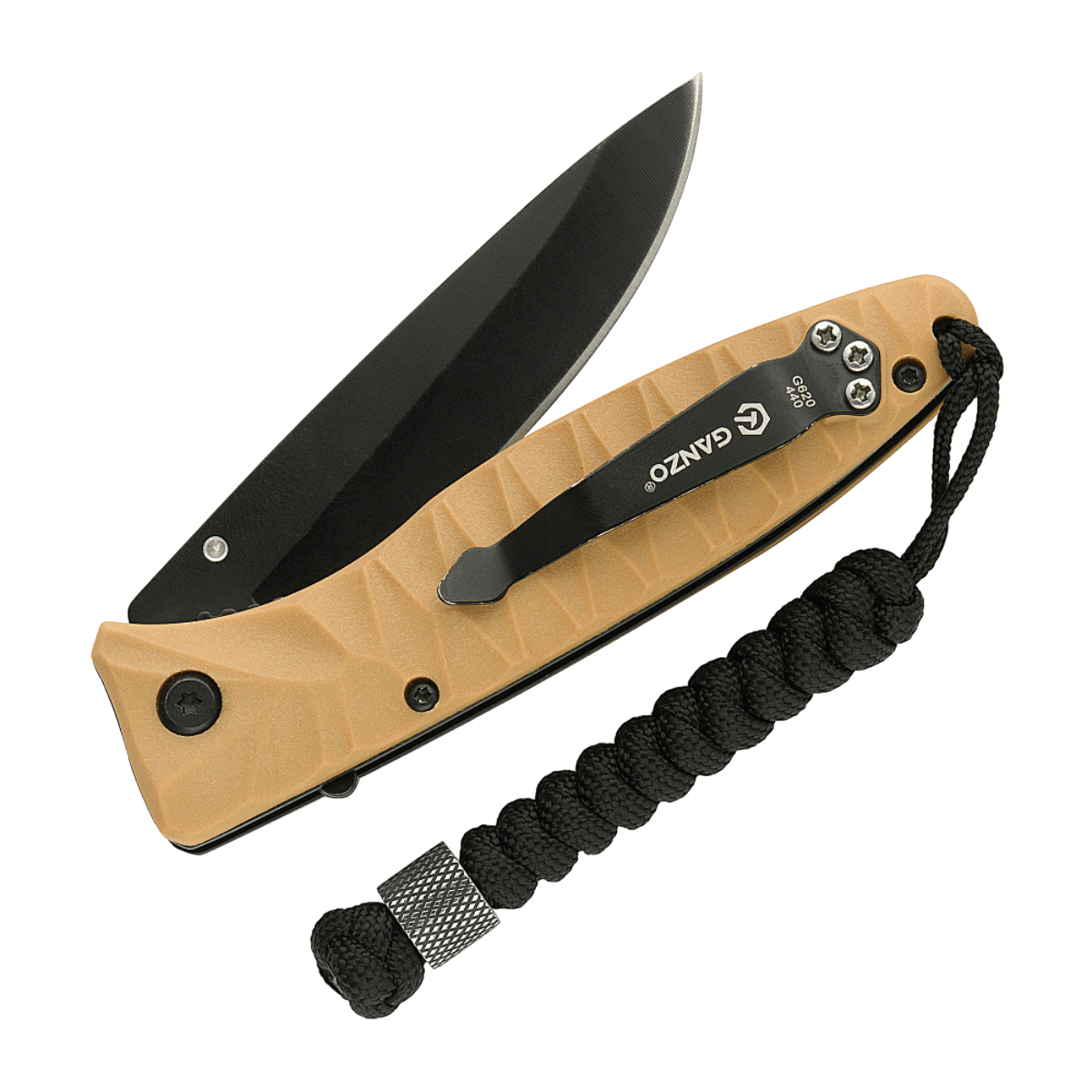 M-Tac Viper Lanyard Stainless Steel med flettet paracord, ideel til hurtig adgang til kniv, fremhævet med Viper-perle i rustfrit stål.