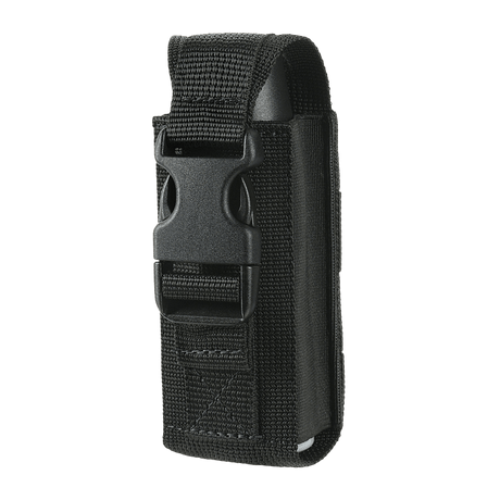 M-Tac Gasdåseholder Vertikal med MIL-SPEC strop og Woojin-lås i sort design set fra siden.