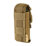 M-Tac Gasdåseholder Vertikal i brun, MOLLE-kompatibel, med justerbar Woojin-lås og MIL-SPEC stropper til pålidelig udstyrsholder.