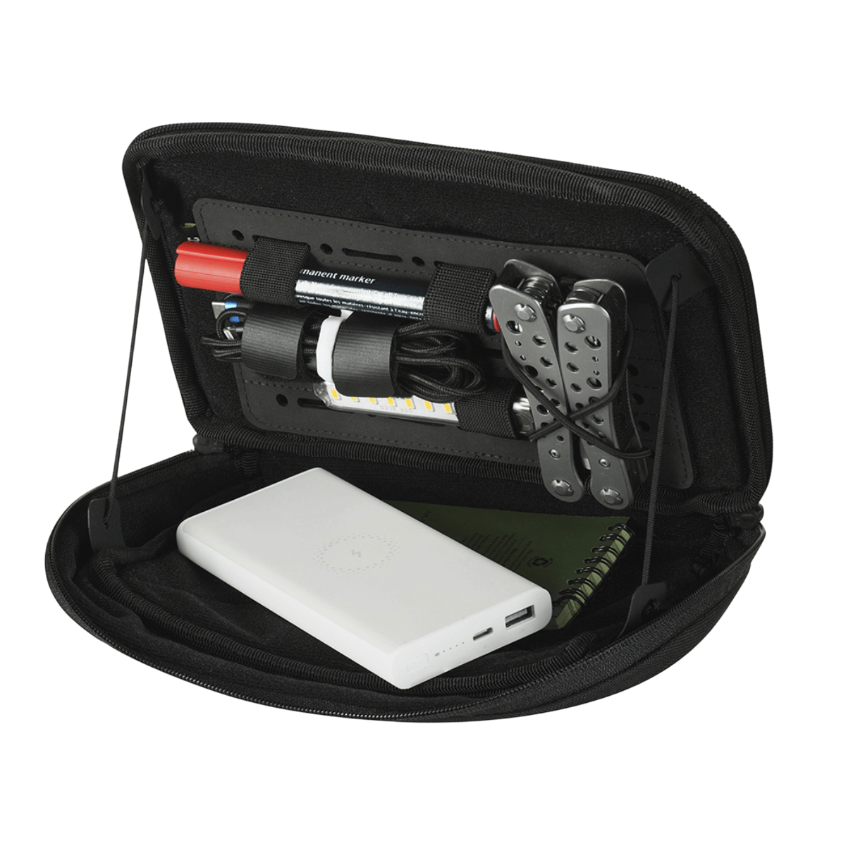 M-Tac Admin Pouch Large Elite med værktøj og en powerbank i sort Cordura-materiale